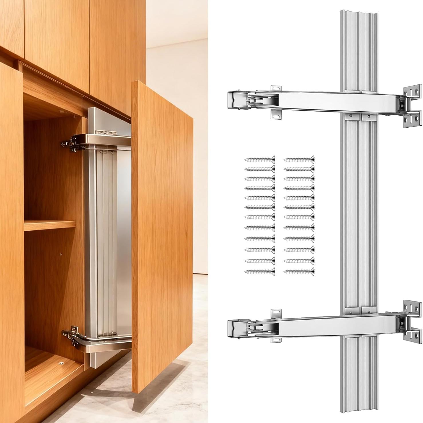 Cabinet Hinges - 頑丈な構造で、隠し式のプッシュオープン、ソフトクローズ機能を備えた、垂直方向に並列配置されたワードローブ用プルシステム。キャビネットの横開きスライドドア用ヒンジセット。