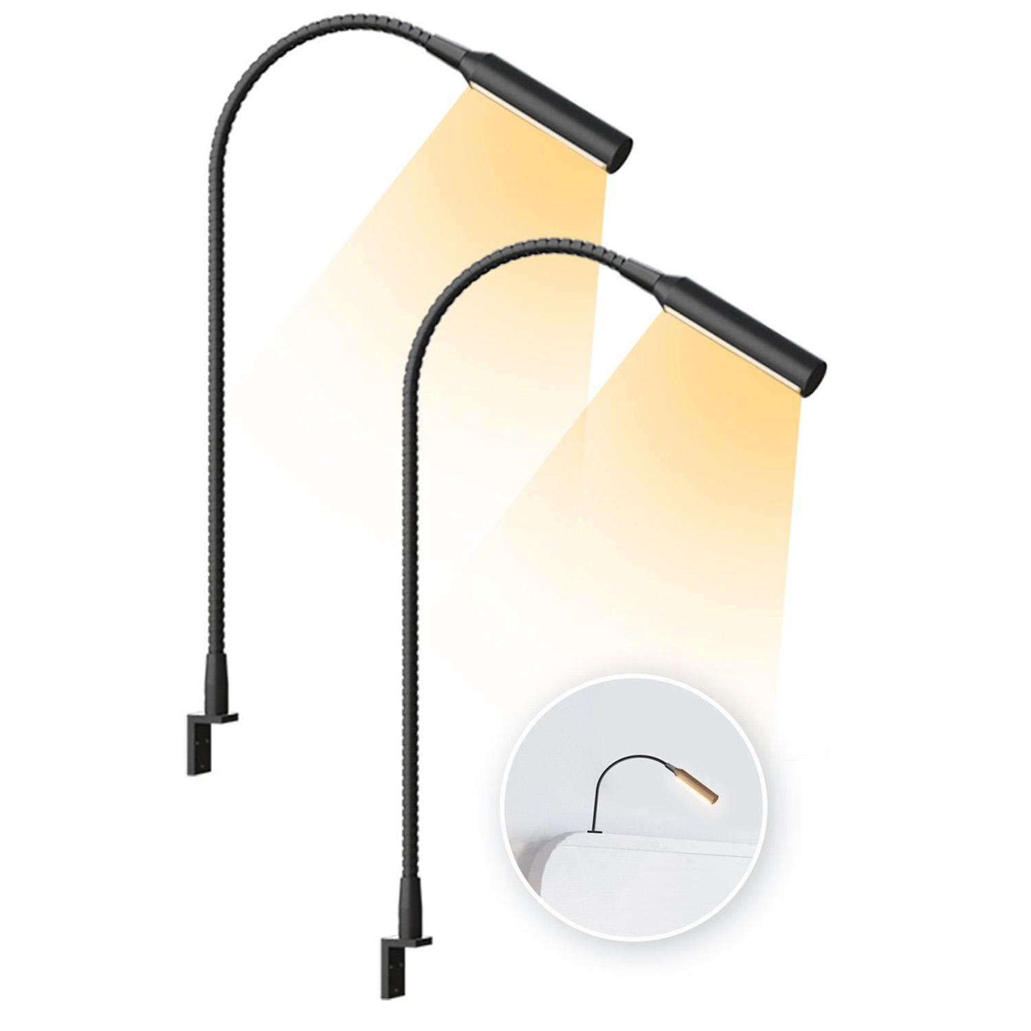 Light Switch - 調光機能付きLED読書灯2個。タッチ式のLED照明、ベッドサイドランプ、本棚用ランプ。ベッドでの読書に最適なライト。