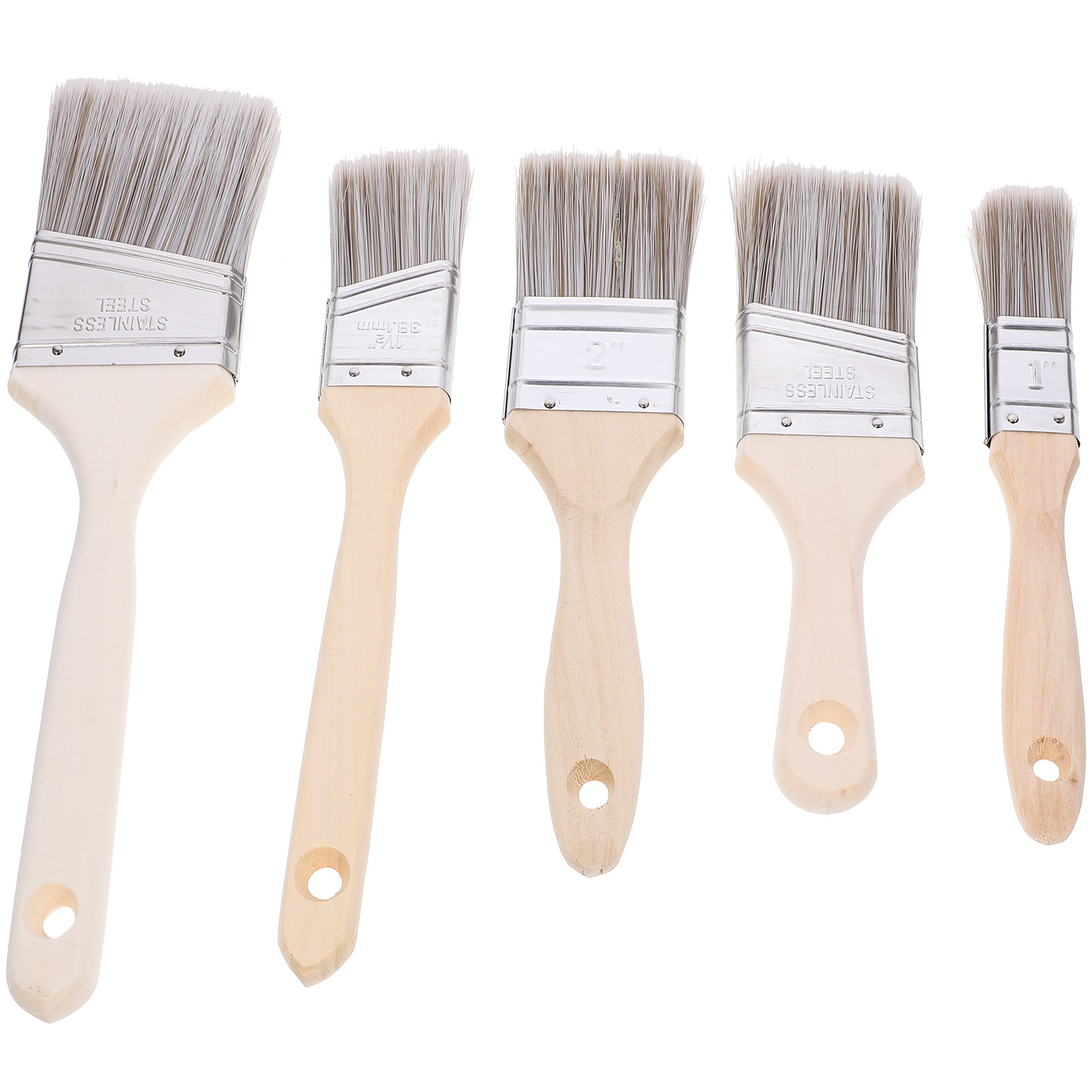 Home Improvement Fence - 5本セット 木製ハンドル付き ペイントブラシセット。持ち運び可能で繰り返し使用できるナイロン製の毛を使用した、壁、キャビネット、フェンス、デッキなどの塗装に最適なコーナーブラシ。家庭でのDIYにも。