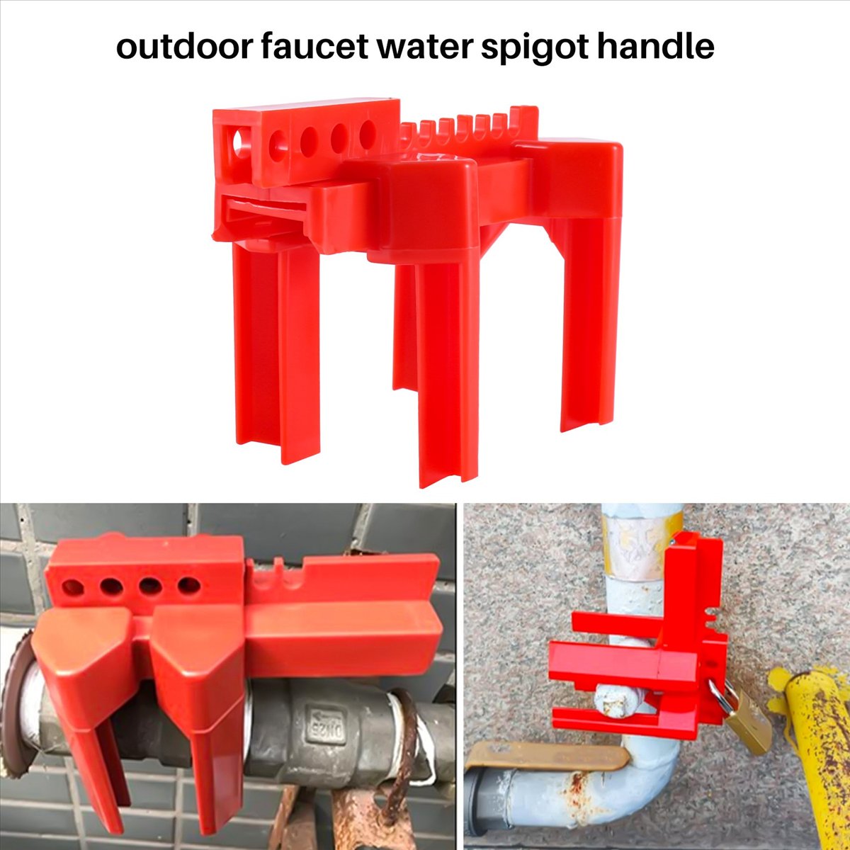 Faucet - DT39 ボールバルブロックアウト、1/2～2.5インチパイプ用調整可能ボールバルブロック装置、屋外蛇口用安全スピケットロック、赤