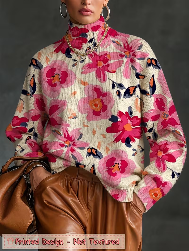 レディース タートルネック Tシャツ グラデーションの花柄プ - Wallpaper のレビューと価格