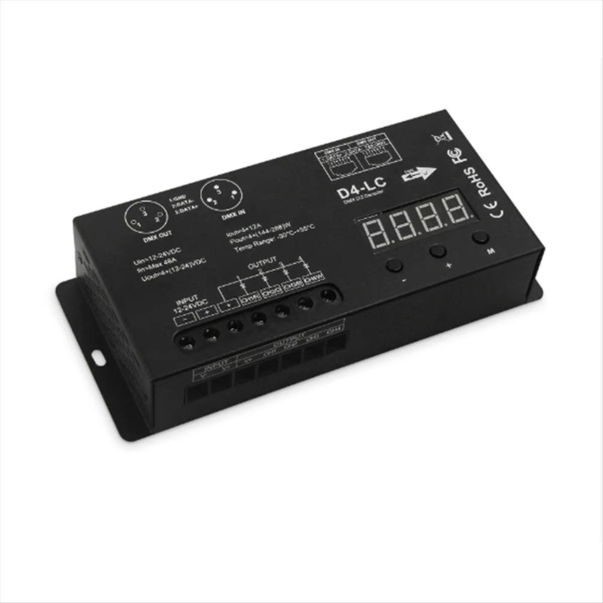 高出力DMX512 LEDコントローラー 4CH 12A/C - Led Strip Lights のレビューと価格