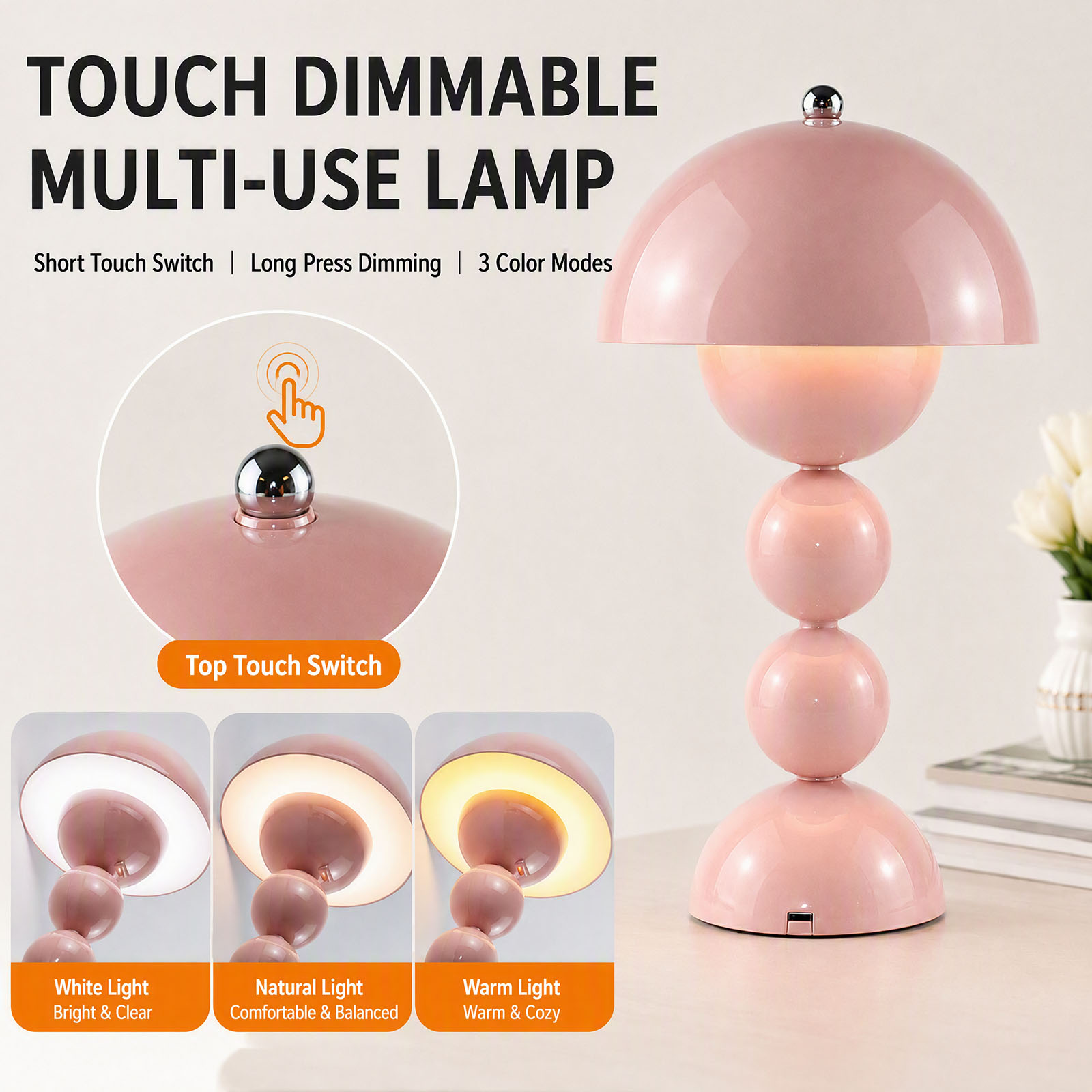 ヴィンテージ風のきのこ型テーブルランプ。USB接続で、3段階 - Light Switch のレビューと価格