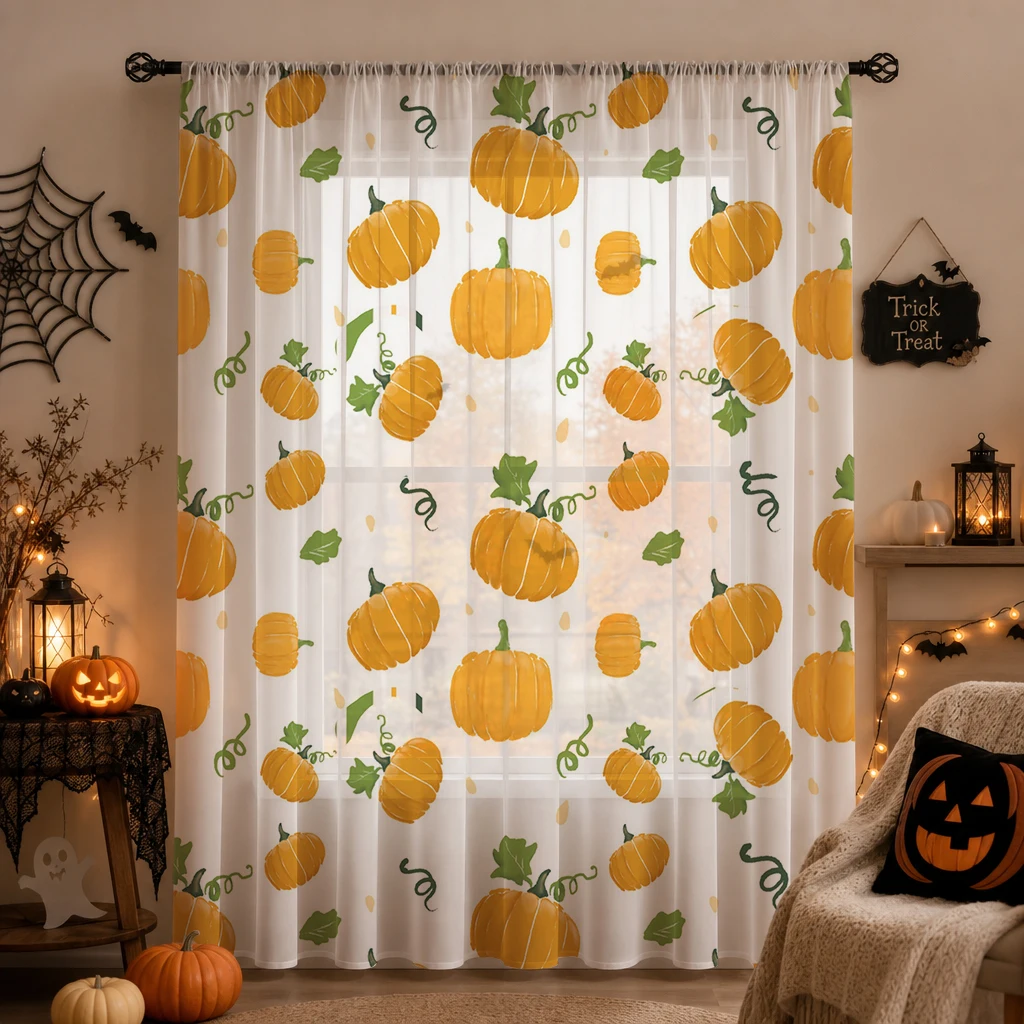 ハロウィン用シアーカーテン ロッドポケット付き ハロウィンギ - Curtain Rods のレビューと価格